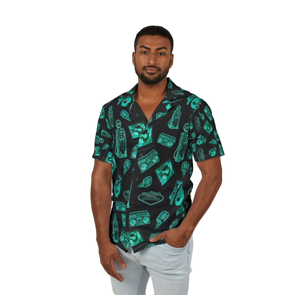 Vintage Bailey Hawaiian Shirt | Green & Black All-Over Print