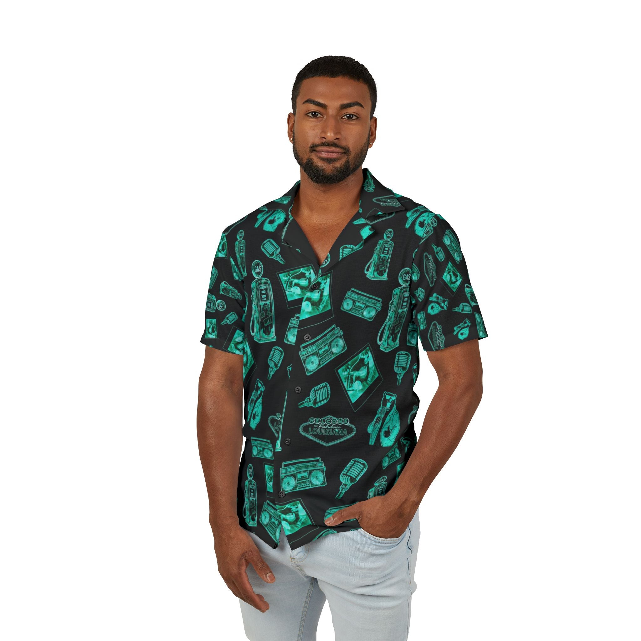Vintage Bailey Hawaiian Shirt | Green & Black All-Over Print
