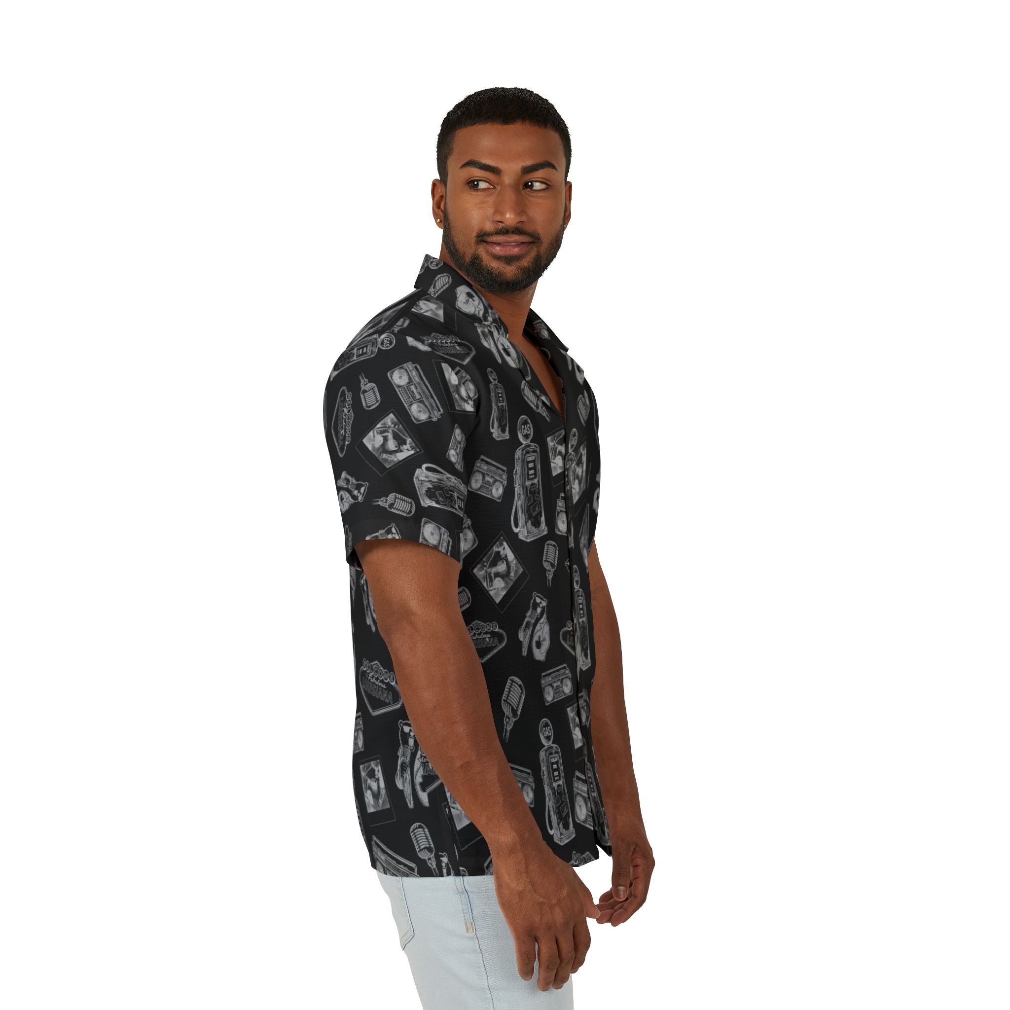 Vintage Bailey Hawaiian Shirt | Black & White All-Over Print