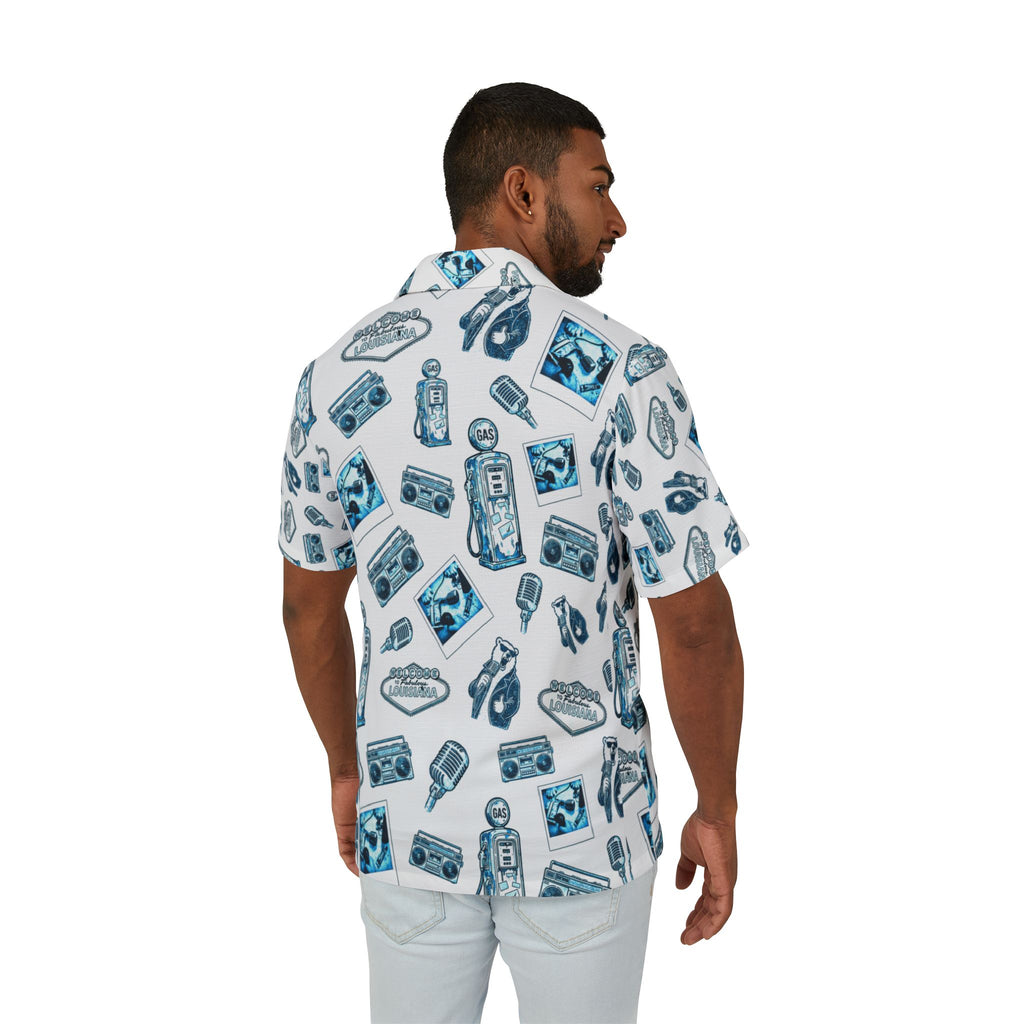 Vintage Bailey Hawaiian Shirt | Blue & White All-Over Print