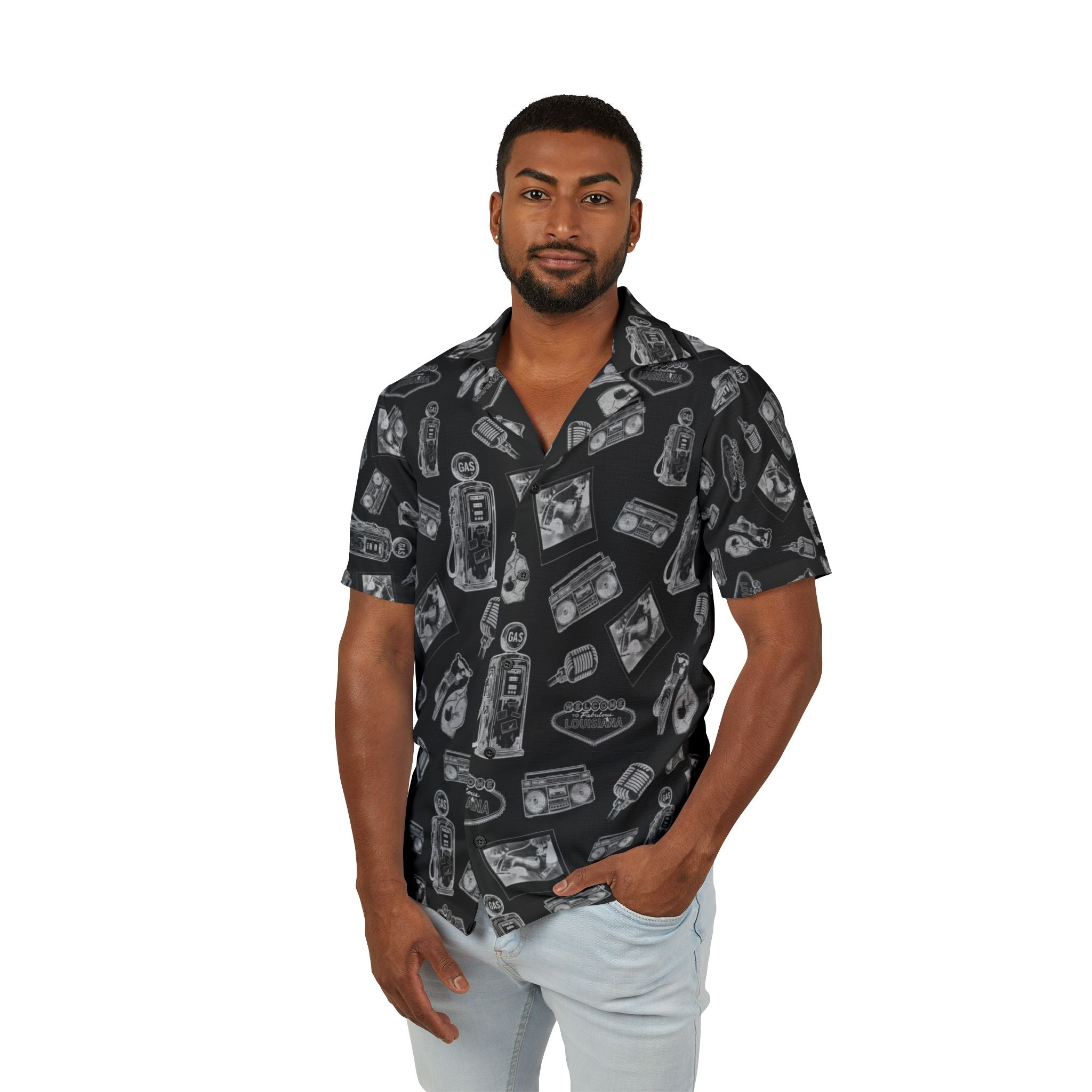 Vintage Bailey Hawaiian Shirt | Black & White All-Over Print