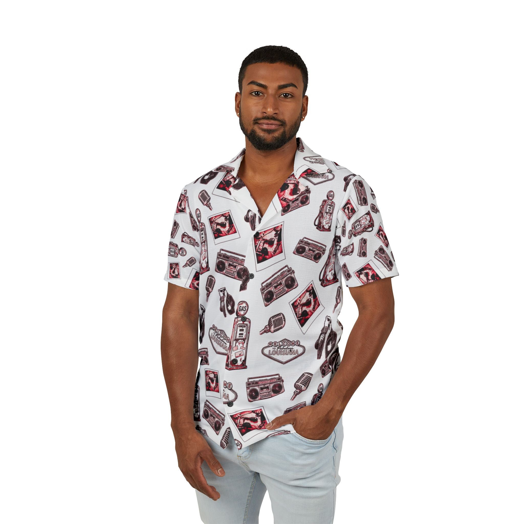 Vintage Bailey Hawaiian Shirt | red & White All-Over Print
