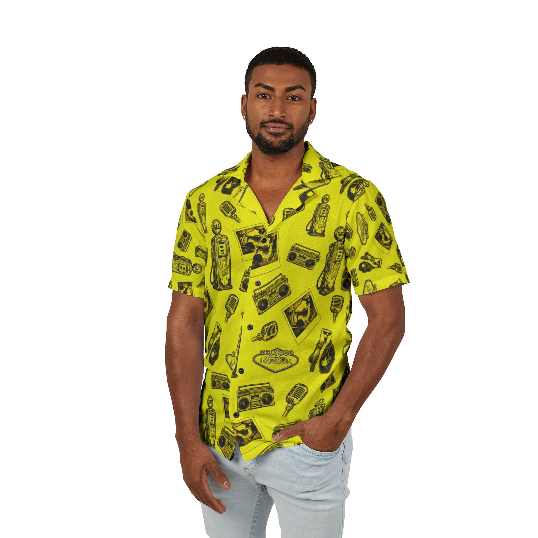 Vintage Bailey Hawaiian Shirt |Yellow & Black All-Over Print