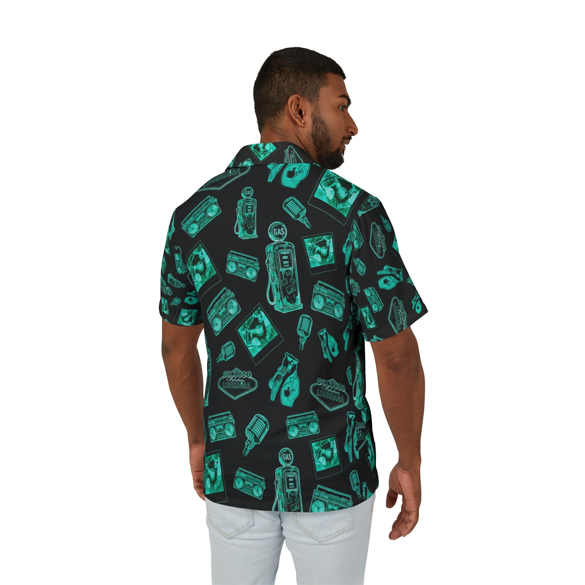 Vintage Bailey Hawaiian Shirt | Green & Black All-Over Print