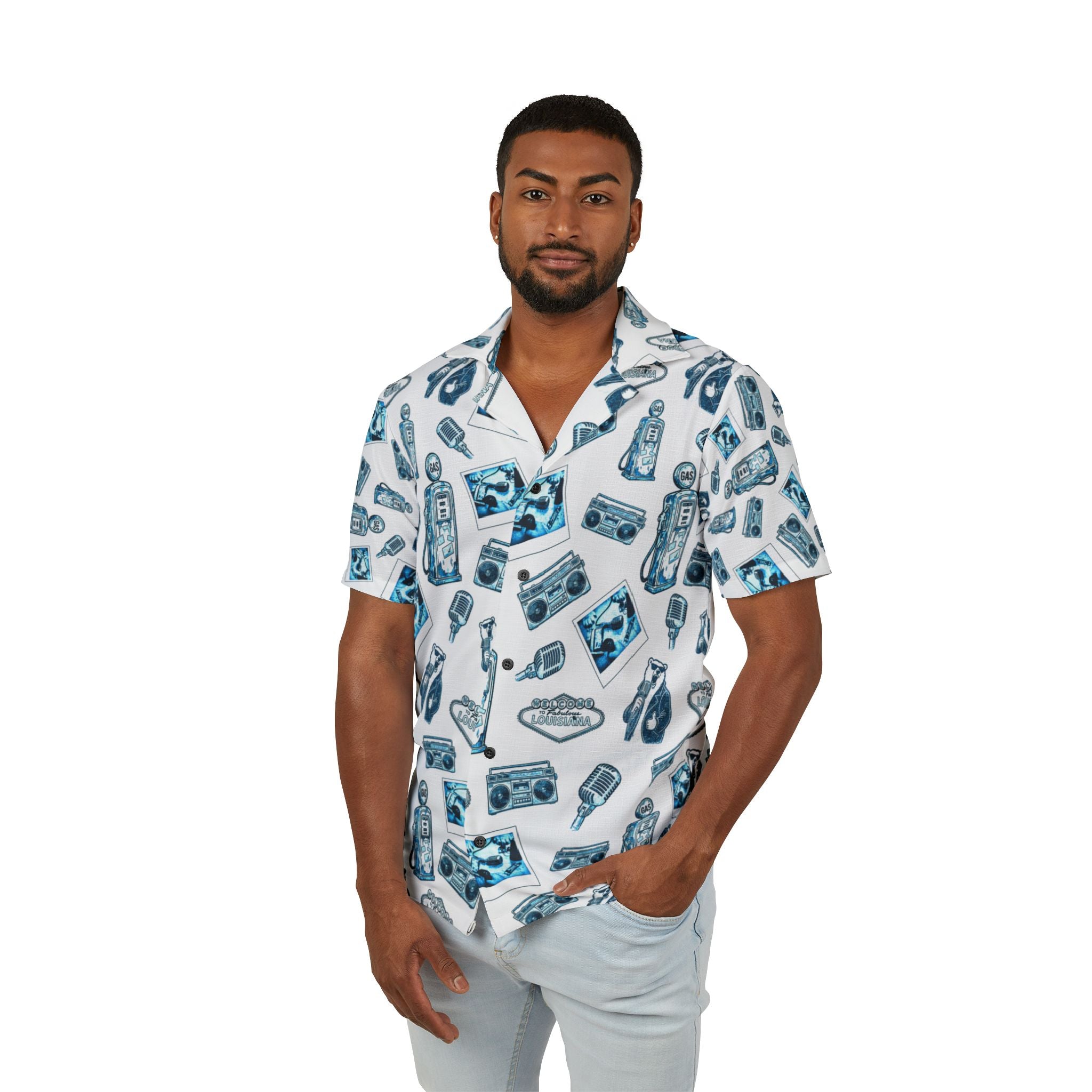 Vintage Bailey Hawaiian Shirt | Blue & White All-Over Print