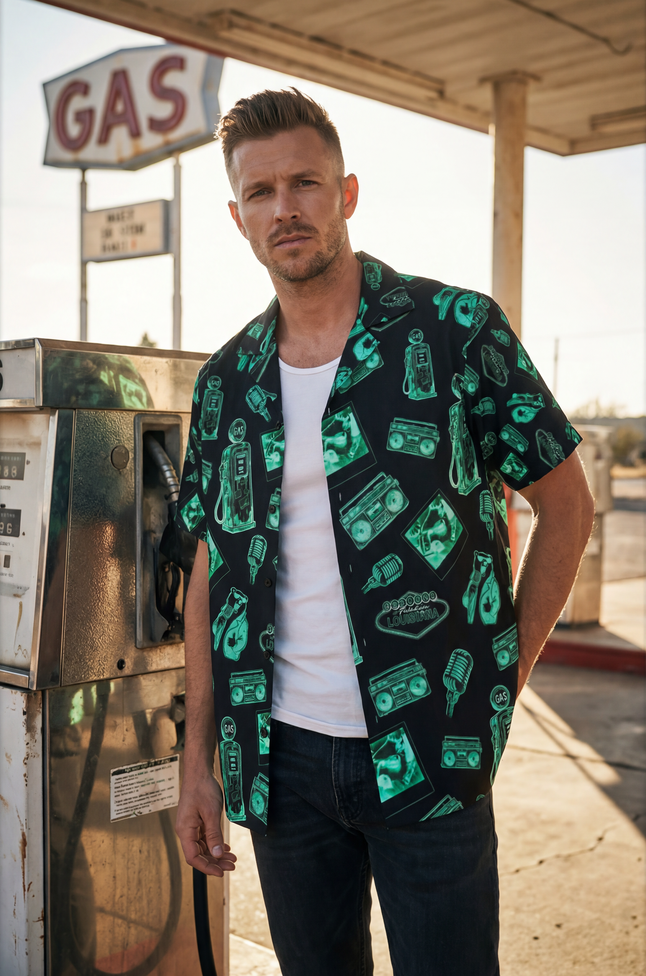 Vintage Bailey Hawaiian Shirt | Green & Black All-Over Print