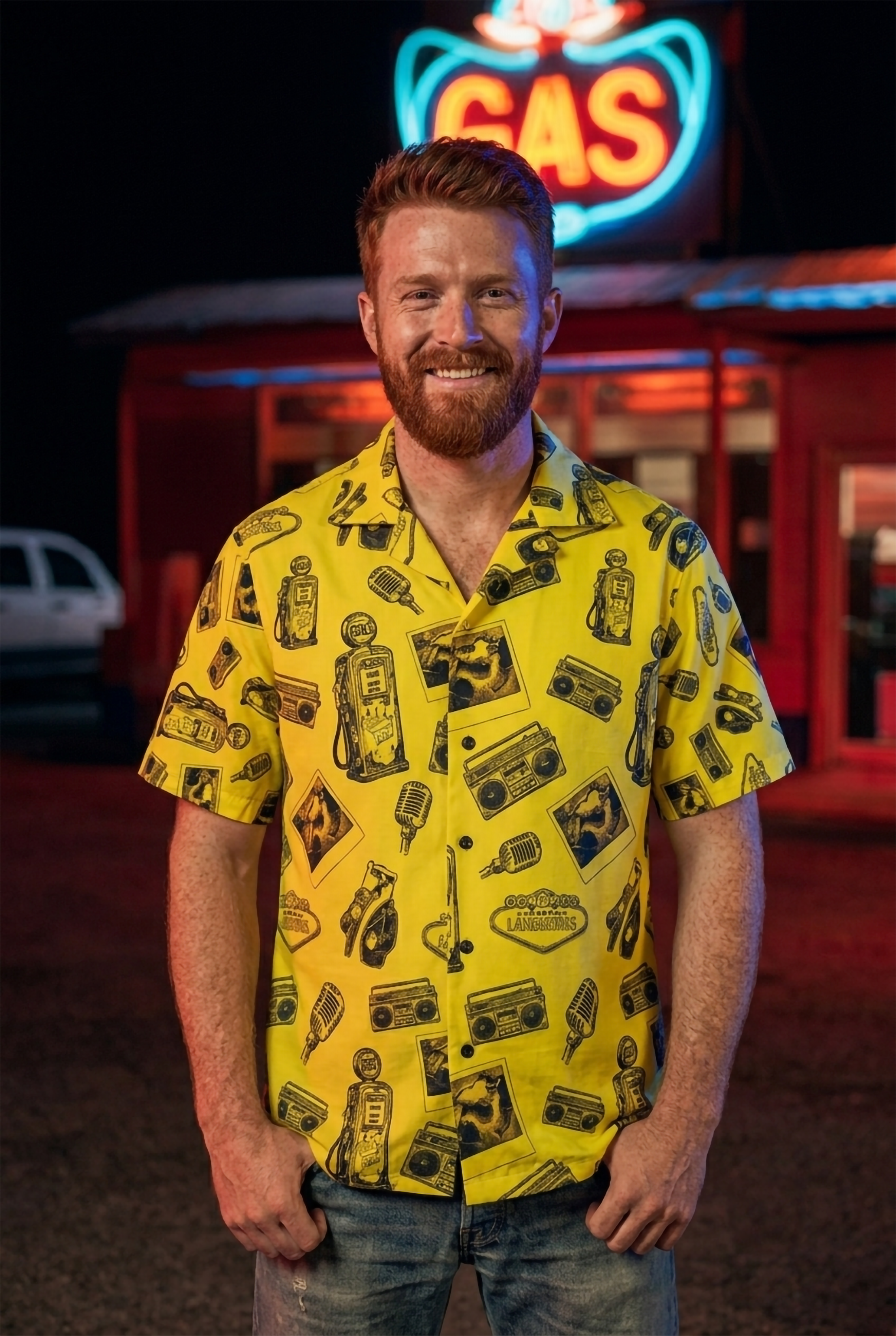 Vintage Bailey Hawaiian Shirt |Yellow & Black All-Over Print