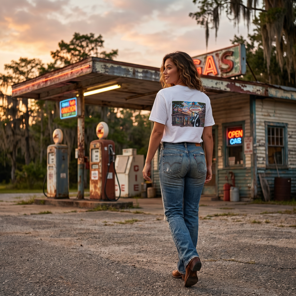 Louisiana Retro Vegas Style Badge T-Shirt | State Vintage Emblem