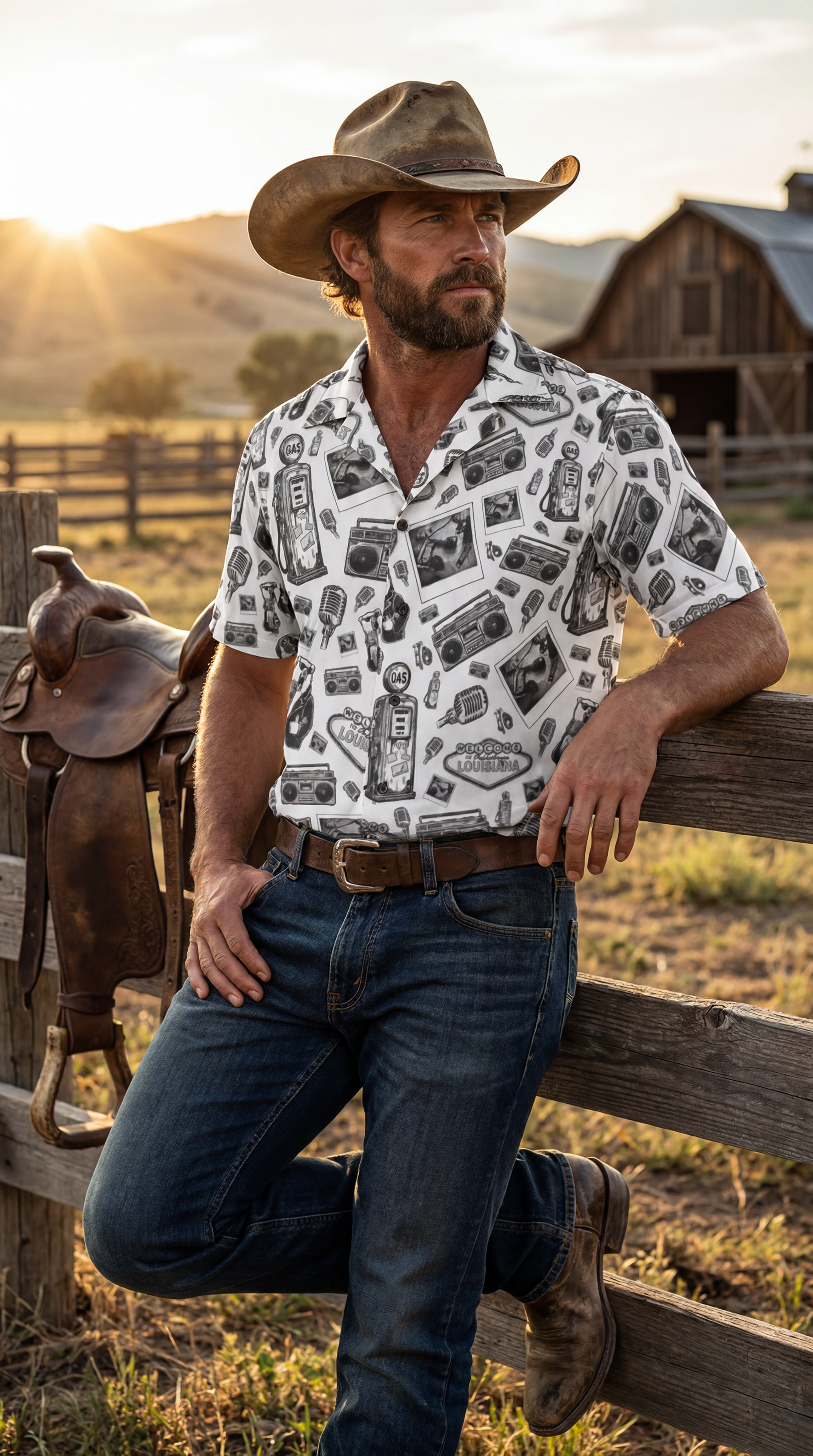 Vintage Bailey Hawaiian Shirt | Monochrome All-Over Print