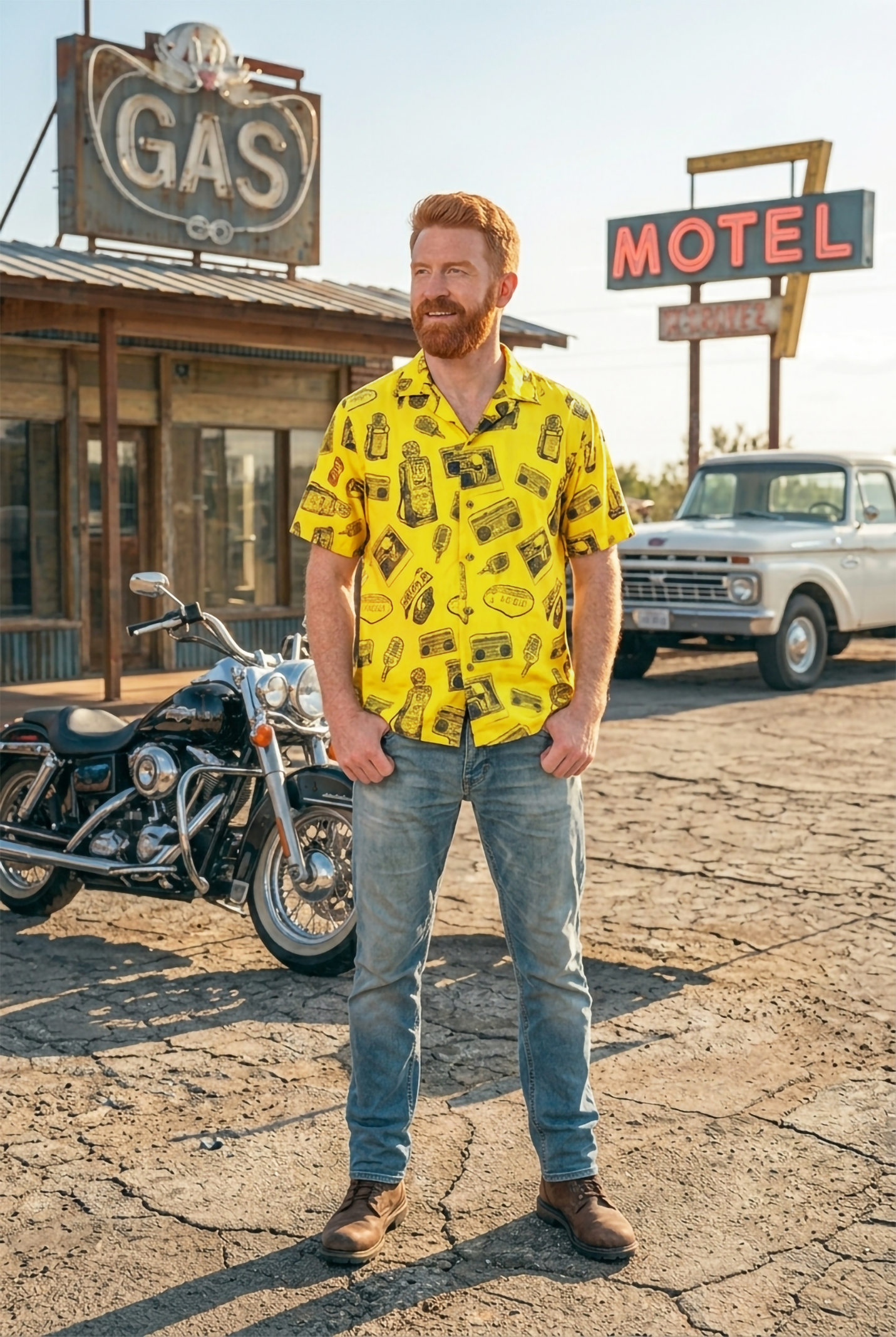 Vintage Bailey Hawaiian Shirt |Yellow & Black All-Over Print